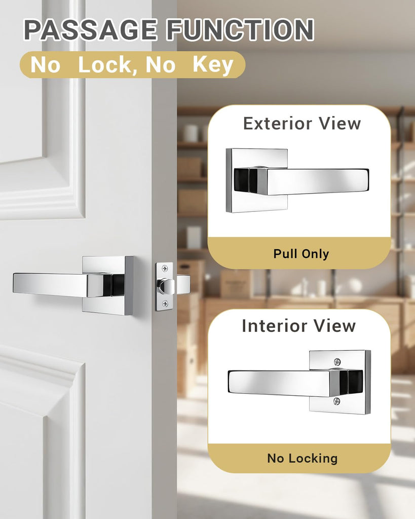 8 Pack Door Handles Interior Passage Doorknob No Locking Polished Chrome Hallway Closet Door Handles