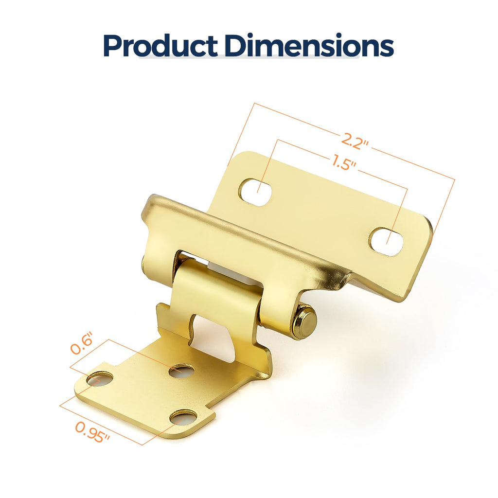Gold Cabinet Hinges, 1/2 Inch Overlay, 50 Pack(25 Pairs)
