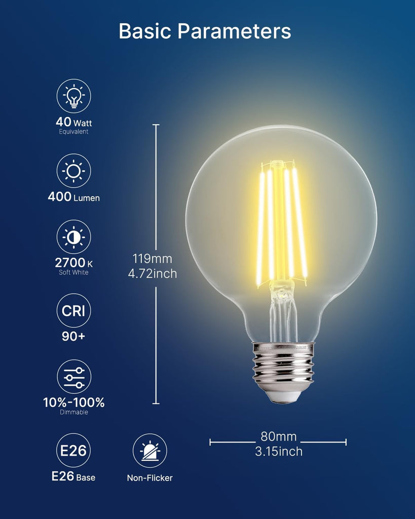 G25 LED Globe Bulbs, 40W Eqv, 400LM, 2700K Soft White, E26, 6 Pack