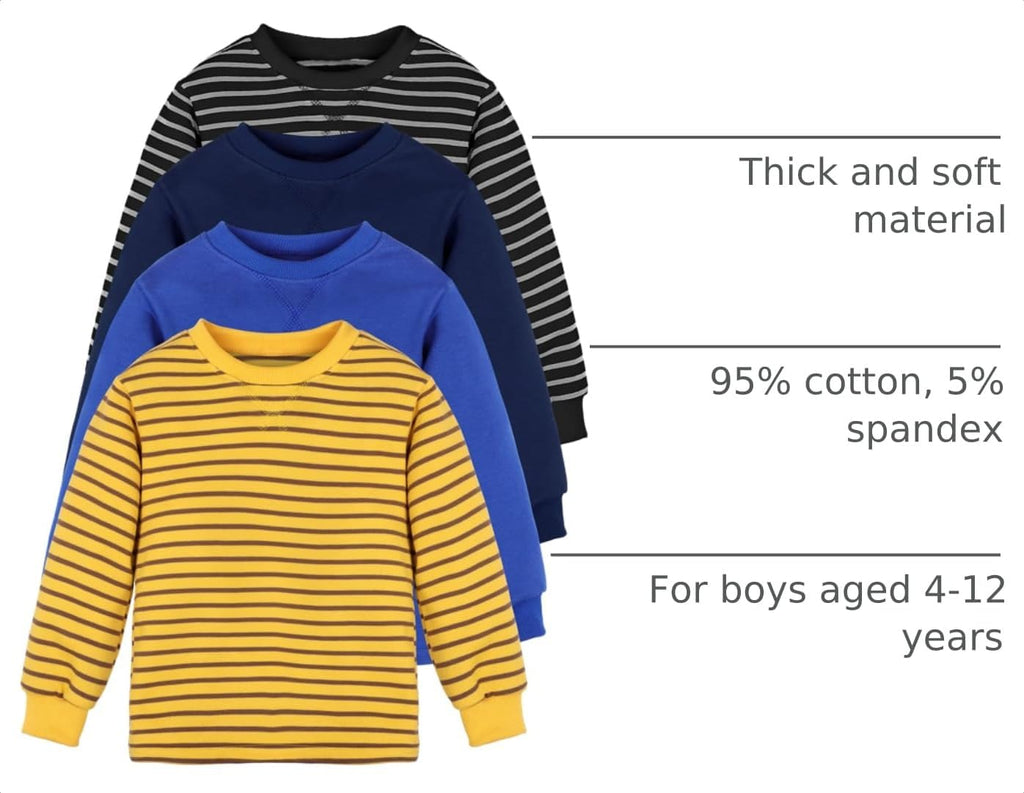 4 Pack Boys Thermal Long-Sleeve Shirts Toddlers Tee Shirts