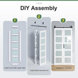 Bifold Barn Door 48x84 Inch (Double 24x84), White Frosted Glass Bifolding Doors with 52" Hardware Ki