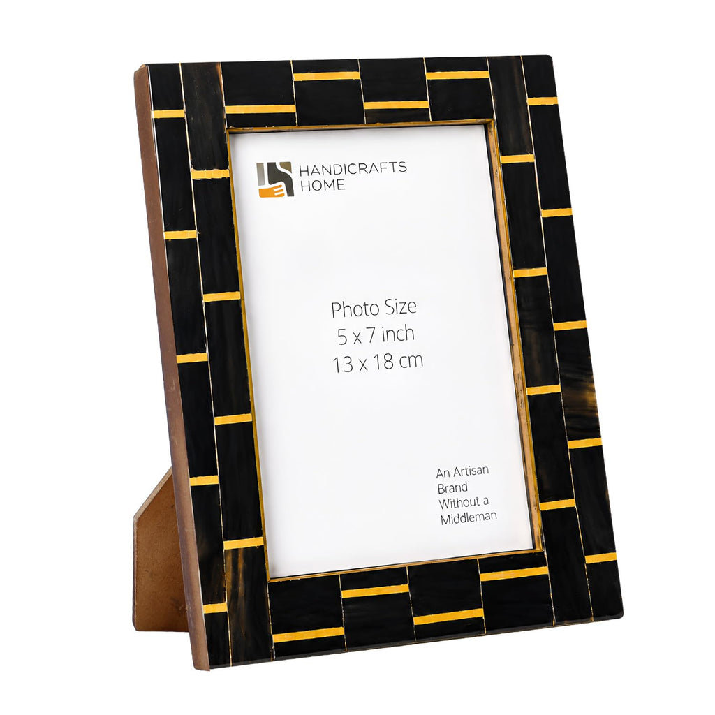 Handmade Mosaic Horn Inlay & brass Black Picture Frame, 5x7