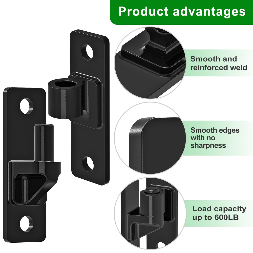 Heavy Duty Gate Hinges, 4Pack High Strength Steel with Electroplated Finish, Load Capacity, Thick 6mm Black