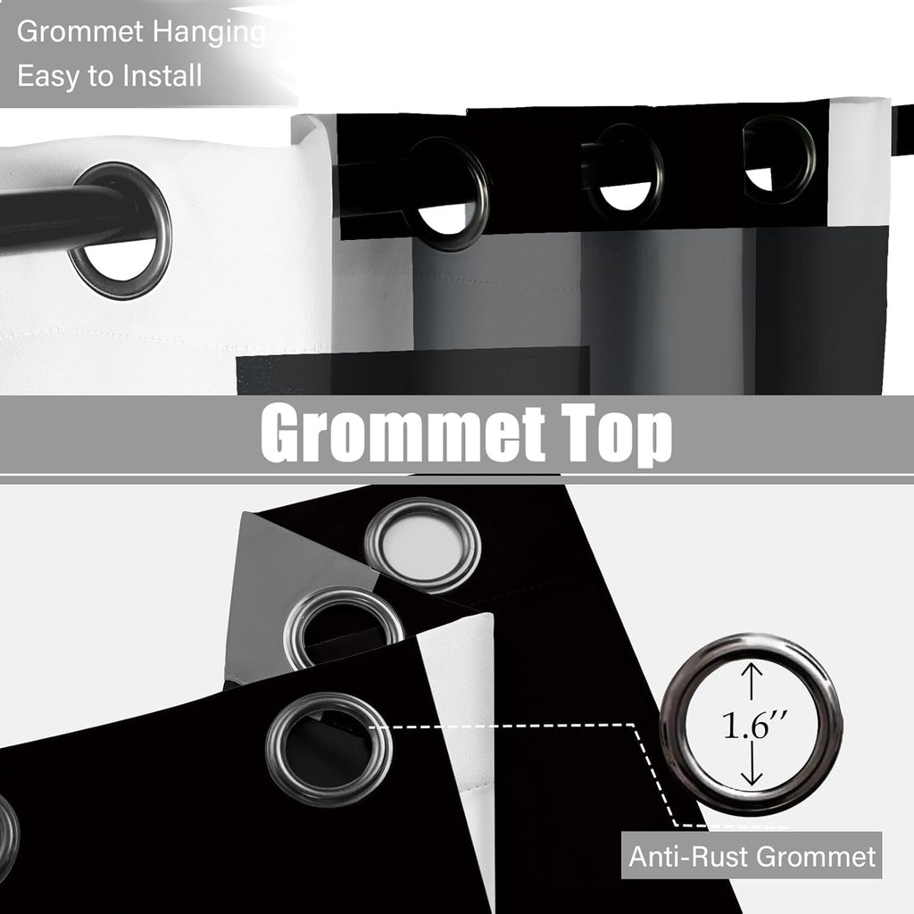 Black Grey 100% Blackout Curtains for Bedroom 96 inch Long 2 Panels Set White Grey Modern Abstract Geometric Black