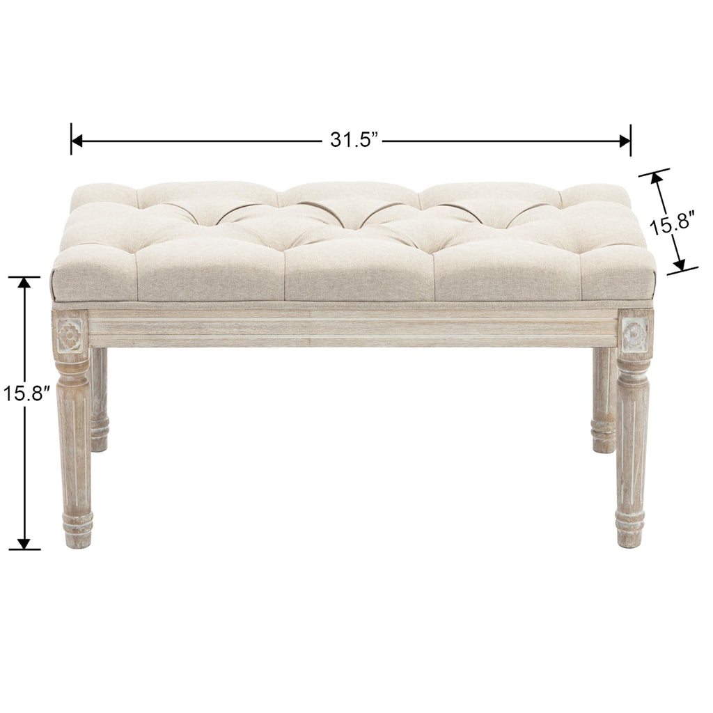 31.5" French Country Entryway Bench Dining Bench, Beige