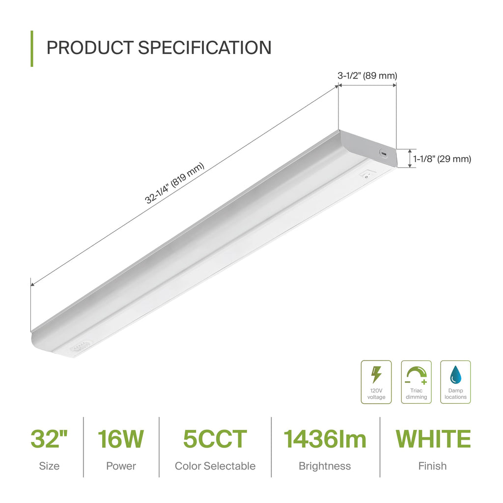 LED Under Cabinet Lighting Hardwired, 32 Inch 16W