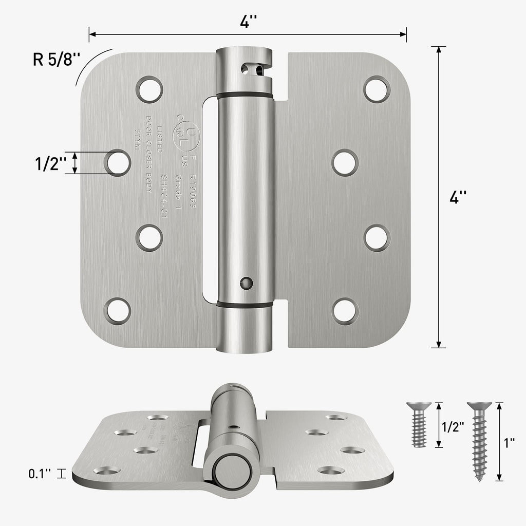 2 Pack Self Closing Door Hinges 4 Inch Spring Hinges, Brushed Nickel