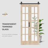 36 x 84 in (Double 18x84 inch) Bifold French Glass Door,Sliding Folding Barn Doors with 3.3FT Hardwa