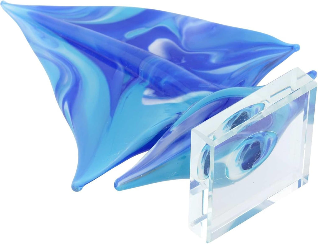 Sailboat On Base - Blue and Aqua Decorative Glass Sailboat Figurine Coastal Beach House Ornament Nautical Decor