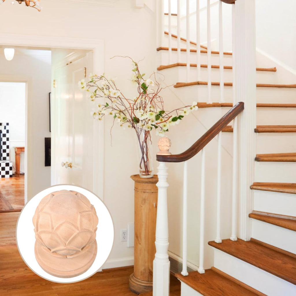 Carved Wood Stair Post Finial, 3.9 Inch Unfinished Baluster Cap