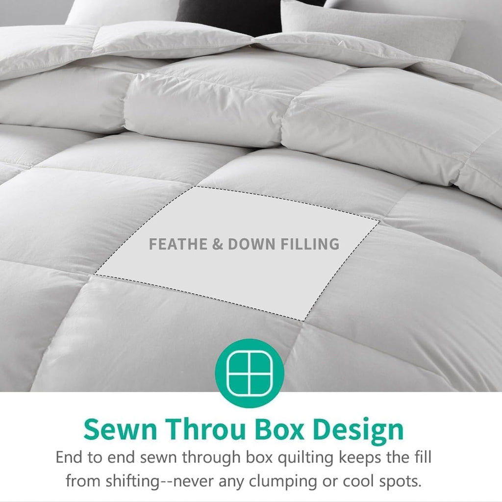 Lightweight Feather Down Comforter Twin - Ultra Soft 100% Organic Cotton Quilted Duvet Insert