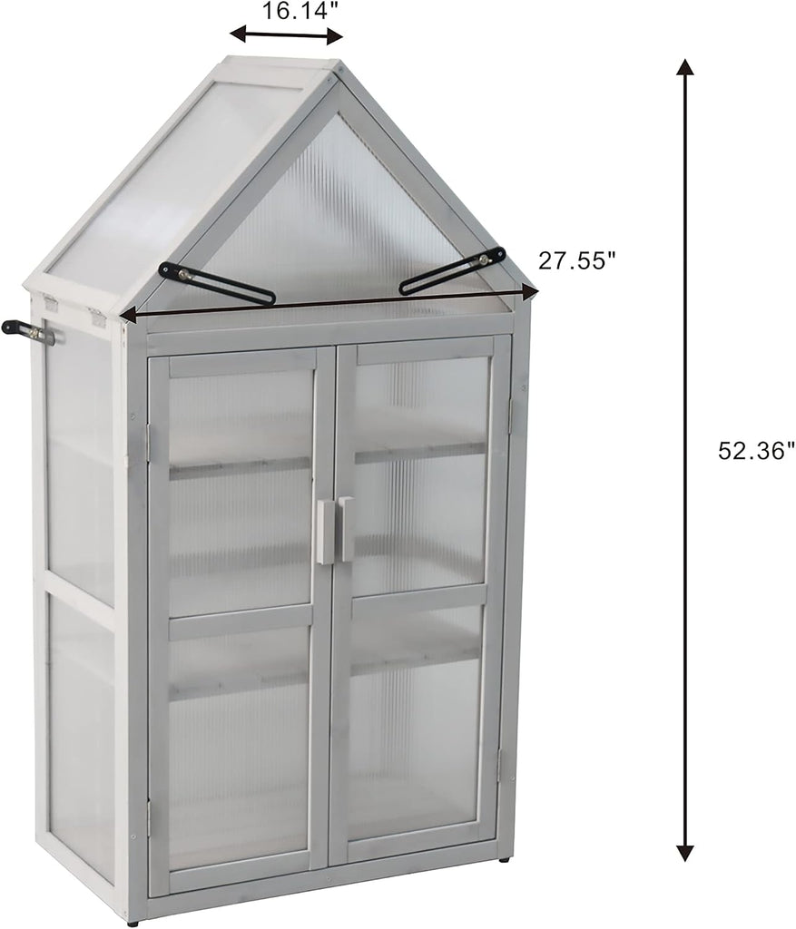 Compact UV-Resistant Cedar Mini Greenhouse Kit - Adjustable 2-Tier Plant Stand with Removable Shelves, Sliding Wall