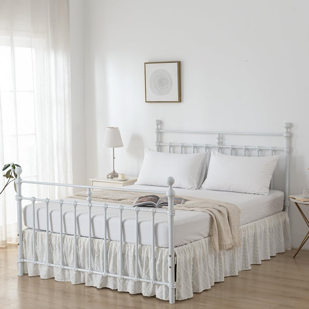 Bed Skirt Ruffled Bed Skirt with Split Corners, Ivory