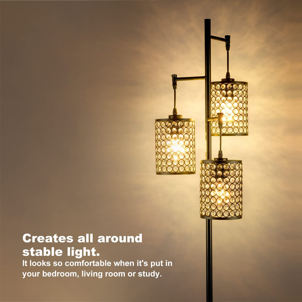Modern 3-Light Tree Floor Lamp Crystal Standing Lamp, Black