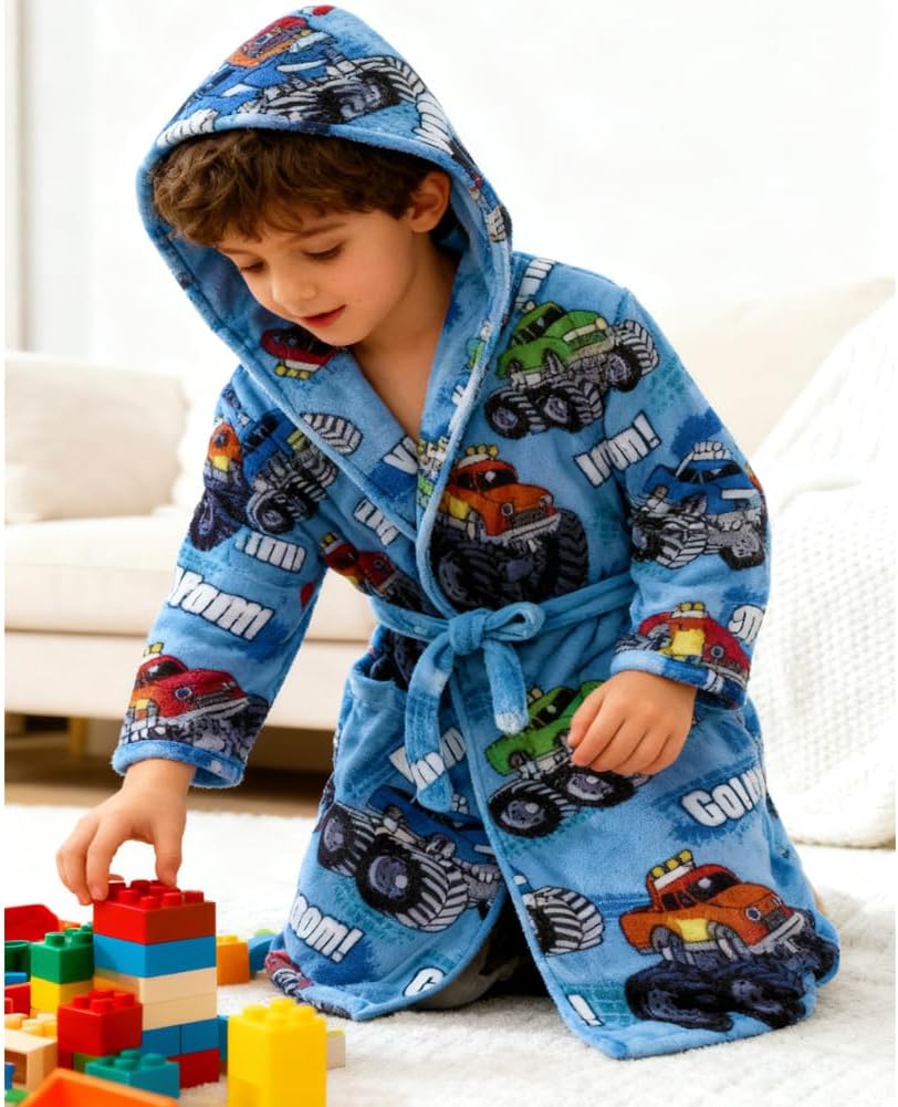 Boys Girls Robe Soft Fleece Hooded Bathrobe for Kids