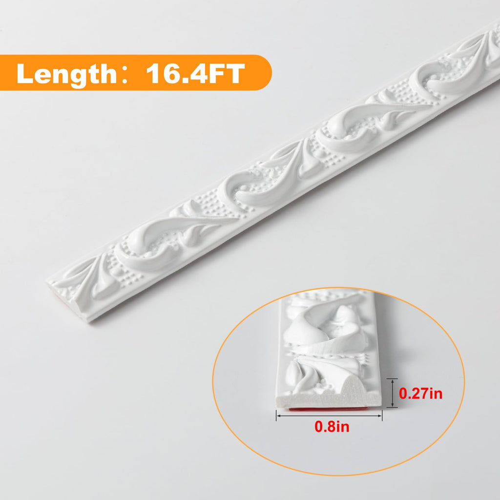 0.8" x16.4FT White Peel and Stick Crown Molding Trim - Flexible PVC Molding for Mirror Frames, Wall Decor & Furniture