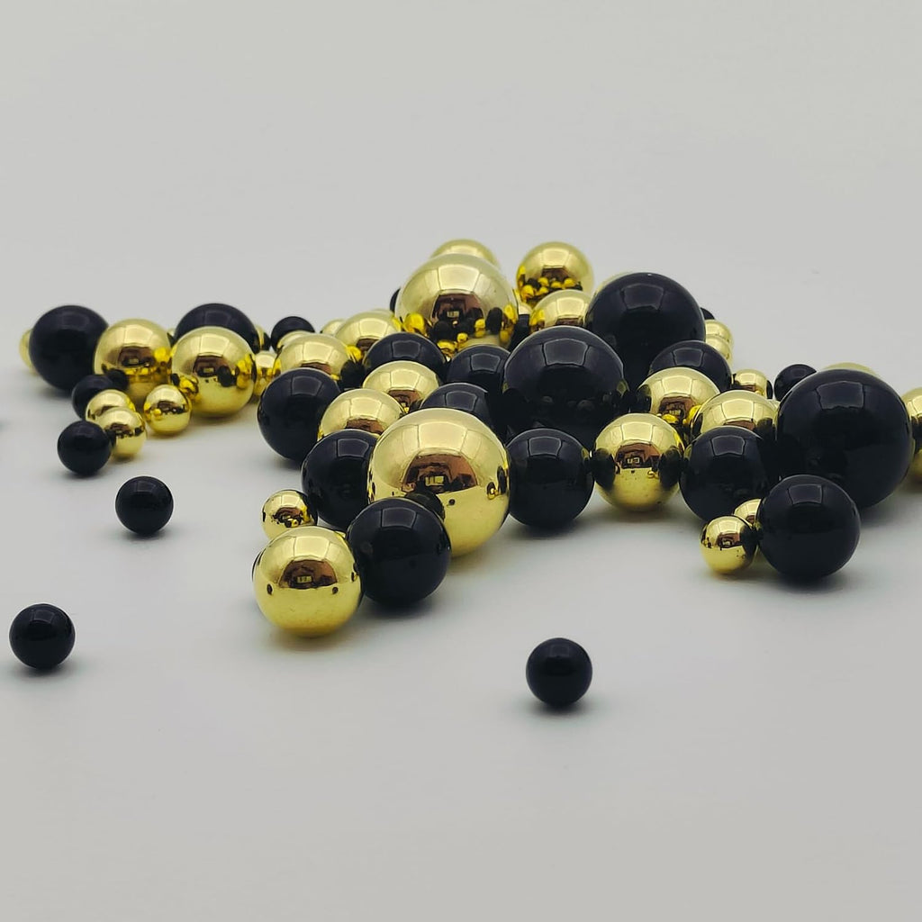 Vase Filler Beads Faux Pearls No Hole Black Gold 8/14/20mm - Set of 300