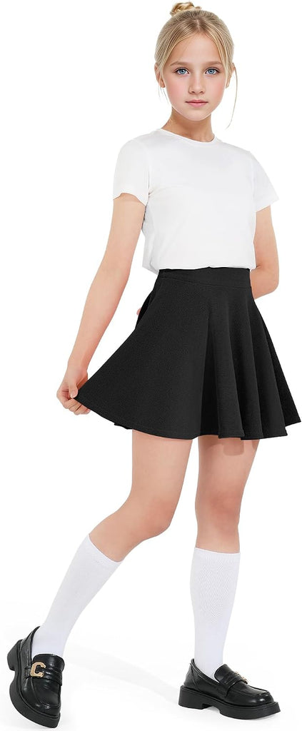 Kids Girls Skirt Casual Mini Plain Flare Pleated Uniform Skirts