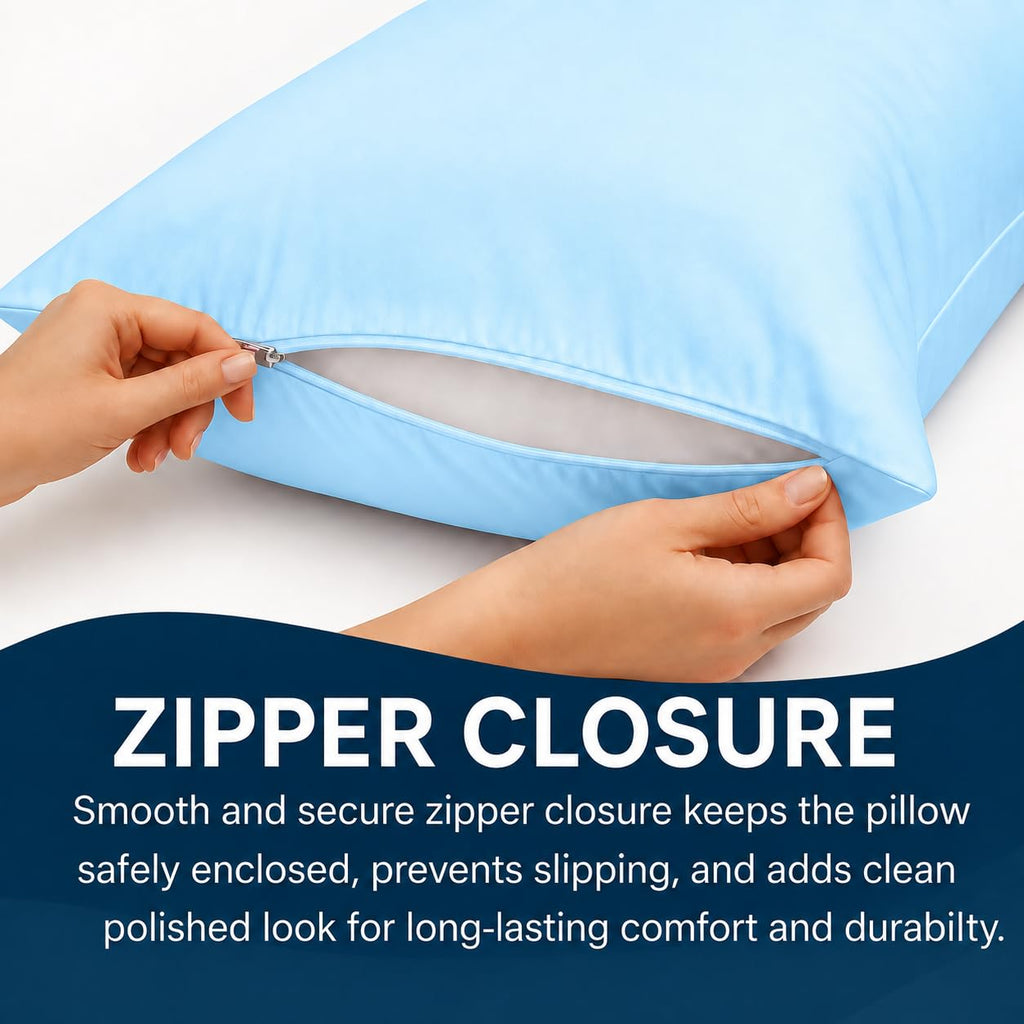 Body Pillowcase 20x60 Inch, Light Blue, 100% Egyptian Cotton, 600 Thread Count, Zipper Closure, Soft & Breathable