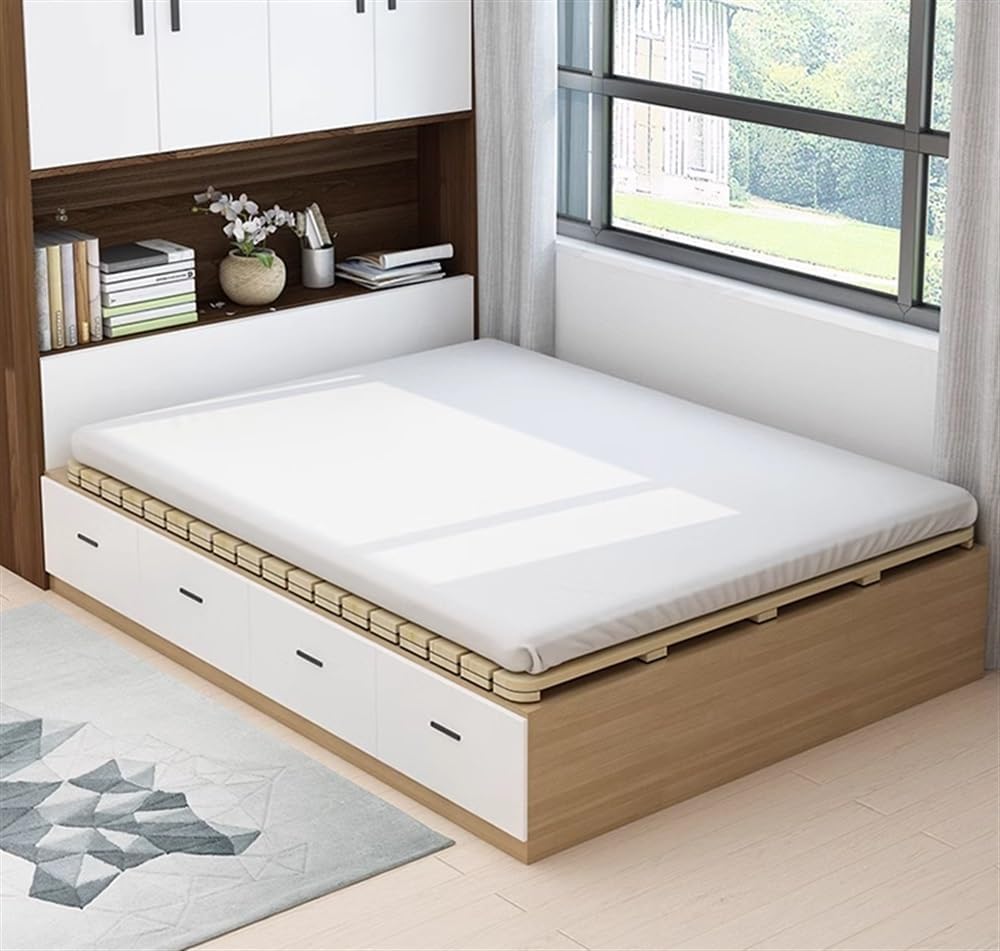 Bed Frame, Horizontal Mattress Support Board, Wood Slatted Low Platform Bed Frame, Wood Roll-Type Slatted Bed, (74.8