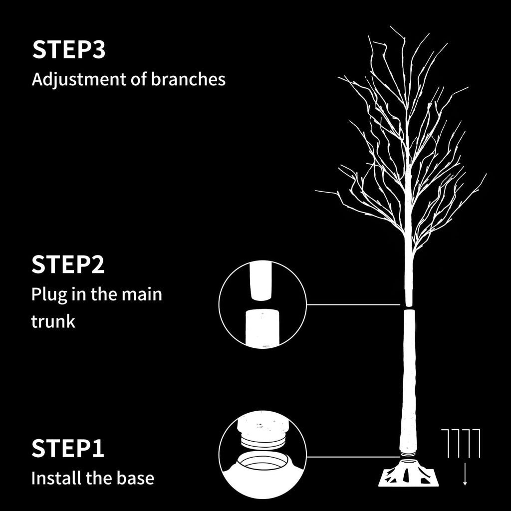 Birch Tree Lights, 2 Pack 6 Feet Prelit White Artificial Christmas Trees, Birch Tree with LED Lights, Twinkling Twig