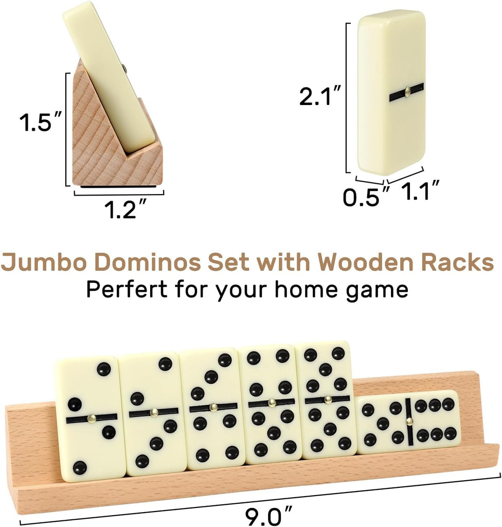 Dominoes Set Adults with 4 Wooden Racks/Trays Double Six Dominoes Travel Set with Portable Case Double 6 Dominoes Set