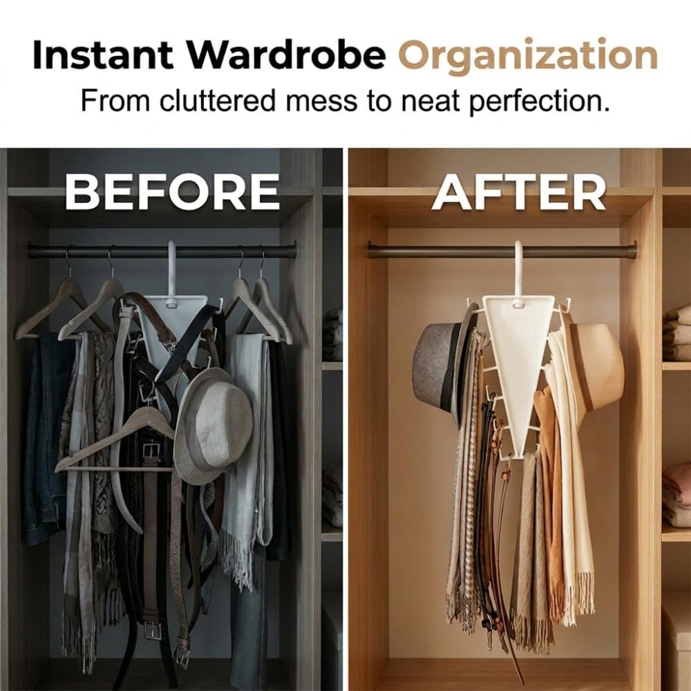 V Shape Double-Sided 12-Hook Rotating Organizer Hanger, 2027 New 360° Space Saving Closet Organizer, ABS Durable, for