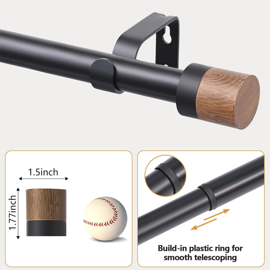 Wood Curtain Rods for Windows 48 to 84 Inches(4-7ft),1 inch Adjustable Window Curtain Rods with Imitation Wood Grain