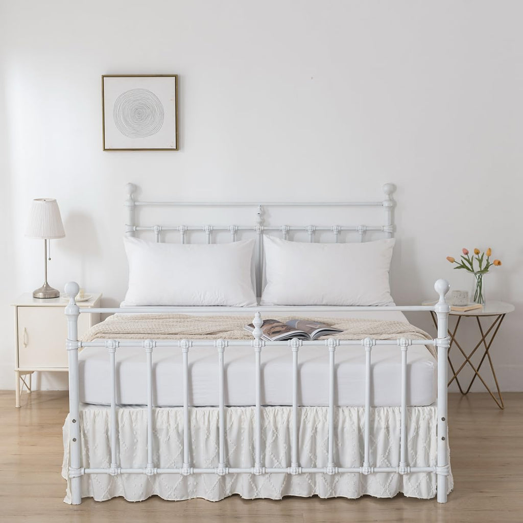 Bed Skirt Ruffled Bed Skirt with Split Corners, Ivory
