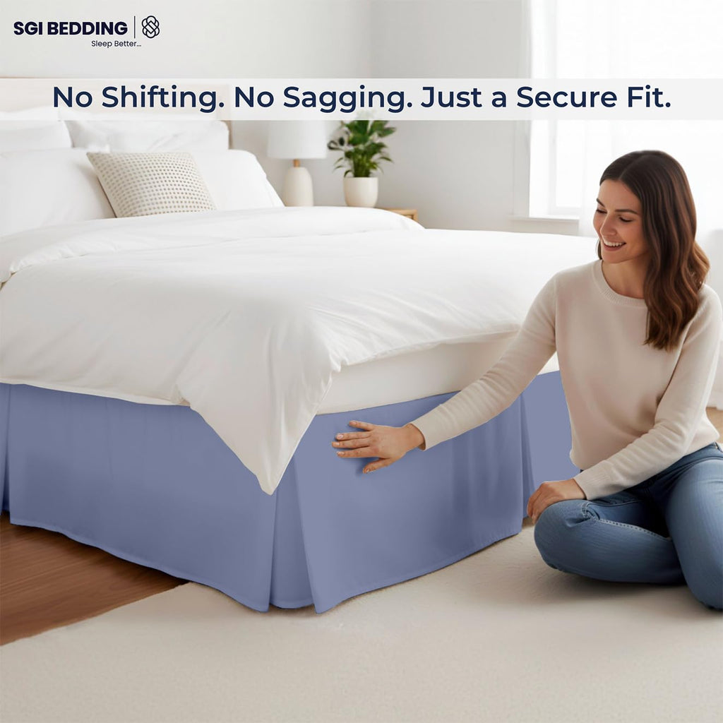 16 inch Drop Bed Skirt Queen Size Platform Style with Secure Fit, Classic Tailored Look, Elegant Pleated Style Dust