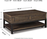 Johurst Rustic Rectangular Lift Top Coffee Table and Fixed Lower Shelf, Brown