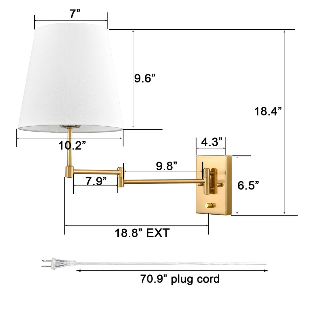 Gold Swing Arm Wall Lamp Brass Wall Sconces with Linen Shade