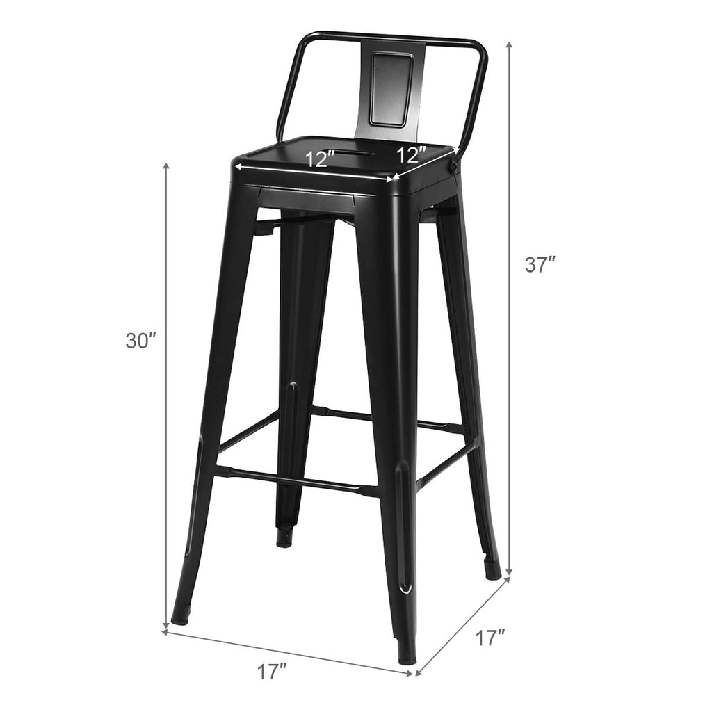 30 Inch Stackable Metal Bar Stools Set of 4 with Low Backs, Black