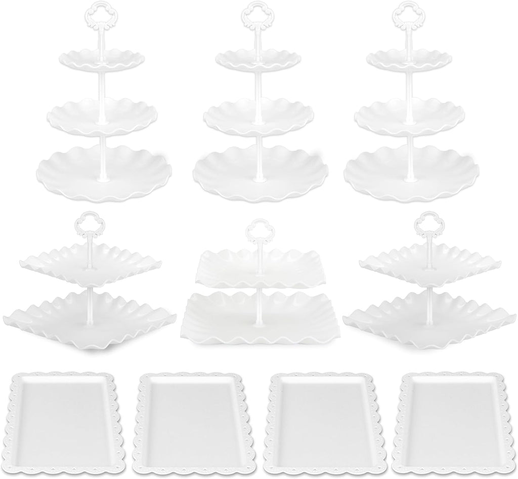 Cake Stand Set of Cupcake Stand, Tray & Table Cloth (White) - Set of 11