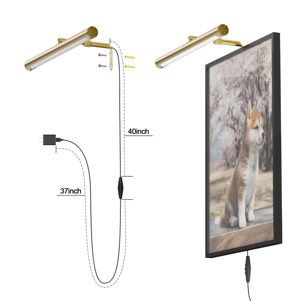 Picture Lights for Paintings Plug in, 16" Adjustable LED Gold Picture Light Art Light, Remote Control Gallery