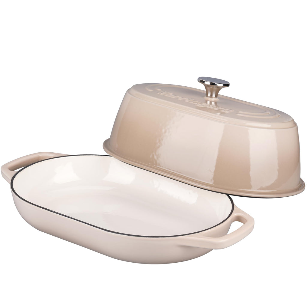 Enameled Cast Iron Dutch Oven Pot with Dome Lid, Oval Bread Oven made Sourdough Bread Baking, Oven Safe up to 500°F