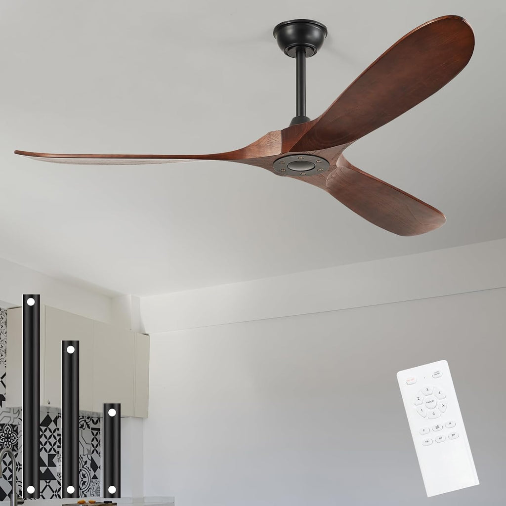 42 Inch Solid Wood Ceiling Fan with Remote, White, No Light, 6-Speed Reversible DC Motor, Indoor/Outdoor