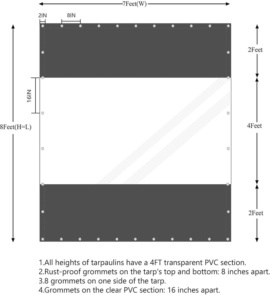 20 Oz Outdoor Vinyl Curtain, Outdoor Clear Panel Curtain, Weather Resistant Outdoor Curtain for Pergola, Porch