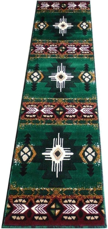 Southwest Native American Navajo Aztec Tribal Indian Hunter Green Carpet Area Rug (2 Feet X 7 Feet Runner)
