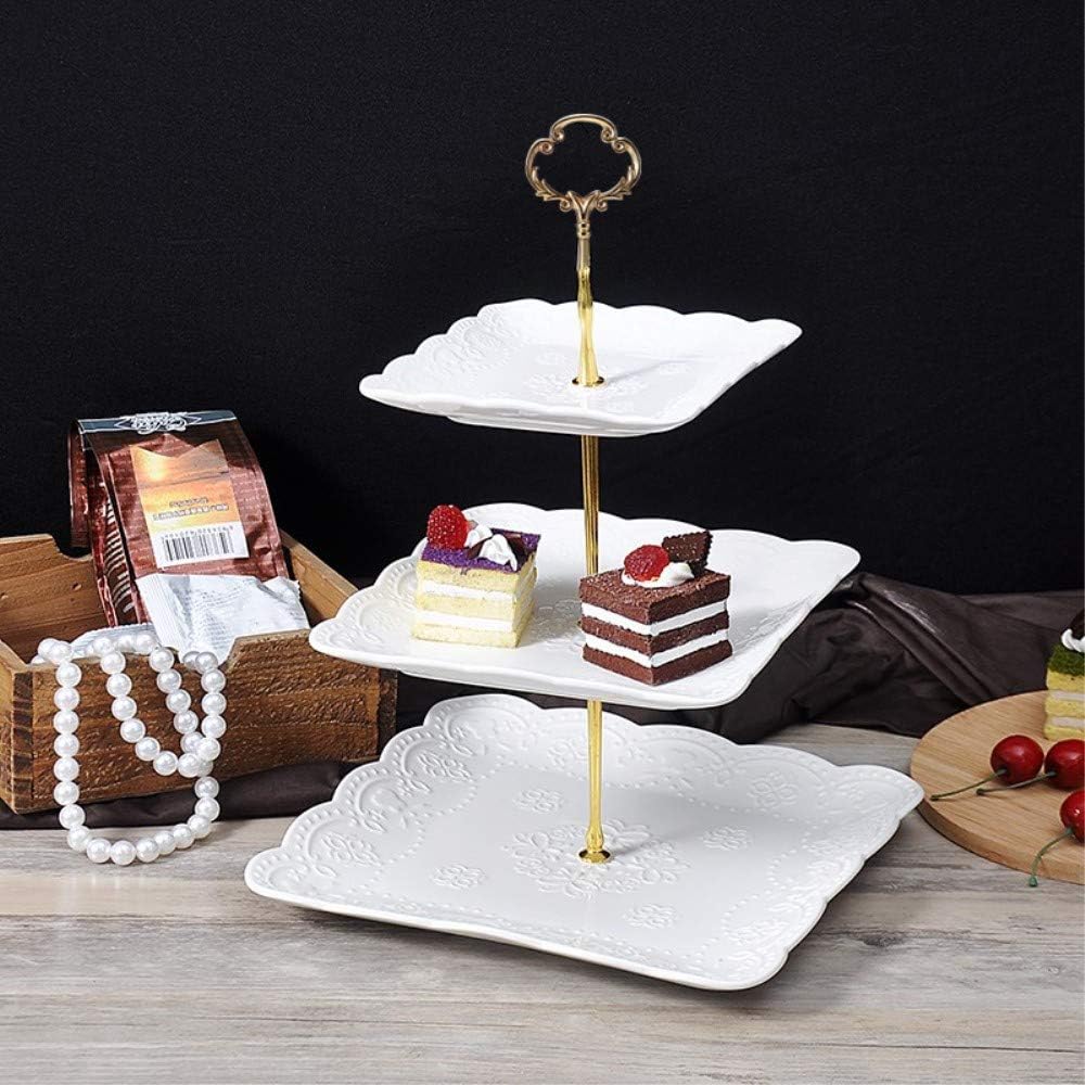 3 Tier Porcelain Cupcake Stand, Tiered Serving Cake Stand, Square White Embossed Dessert Stand, Weddings Parties