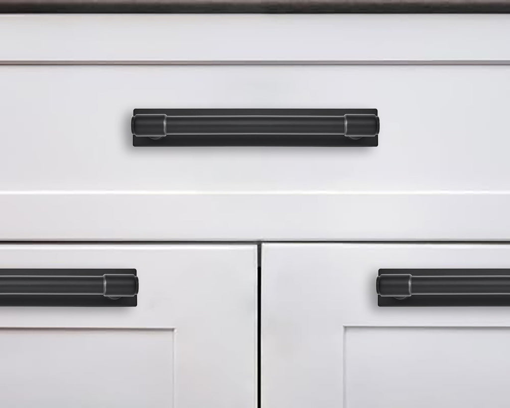5 Pack 3 Inch(76 mm) Center to Center Black Cabinet Pull Backplate with Base Plate Zinc Solid Matte Black Kitchen