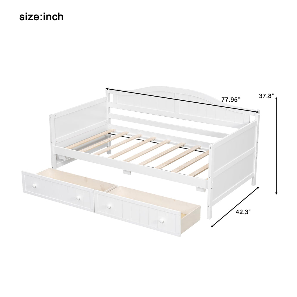 Daybed with Storage Drawers, Sturdy Pine Wood Corner Bed Frame with Headboard, Farmhouse Daybed Living