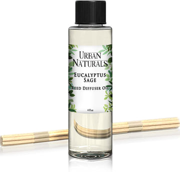 Eucalyptus & Sage Oil Reed Diffuser Refill | Eucalyptus, Sage, Mint, Lime and Cedarwood| Includes a Free Set of Reed - Set of 4