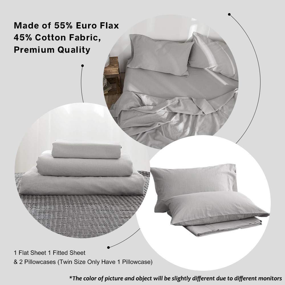 Belgian Linen Sheet Set Solid Color - 3 Pieces (1 Flat Sheet, 1 Fitted Sheet & 1 Pillowcase) Natural Flax Cotton