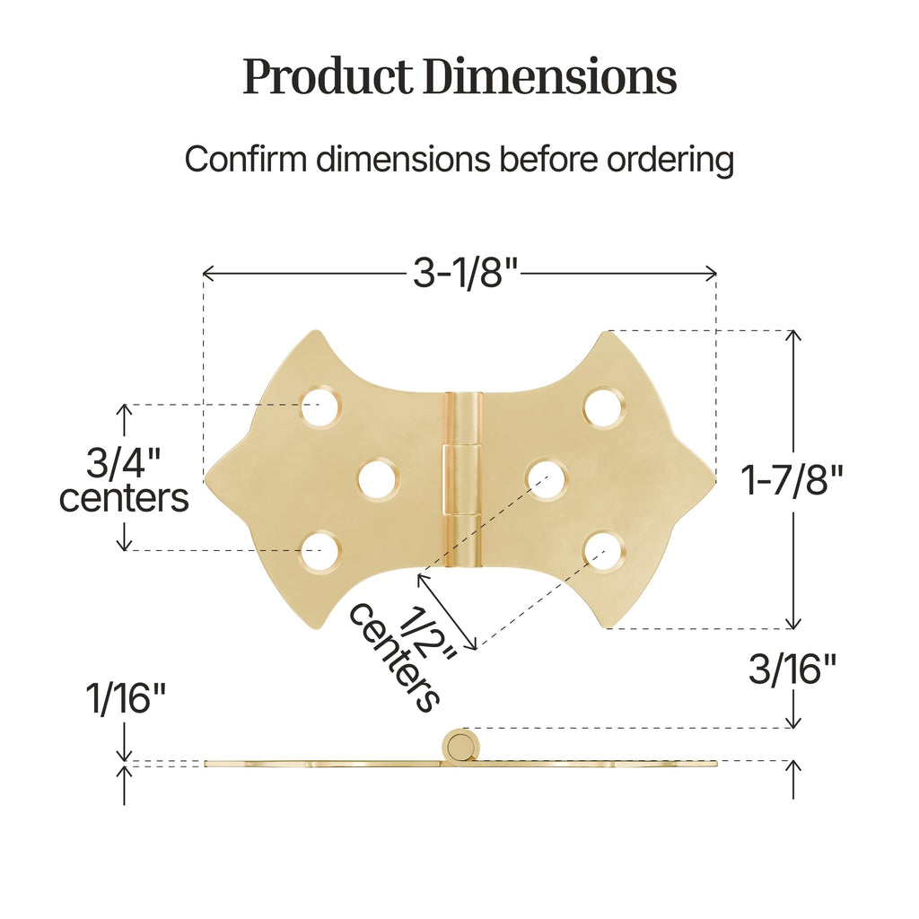Brass Butterfly Hinges - 3-1/8" x 1-7/8" - Pack of 2 - Decorative Hinges for Cabinet Doors, Trunks and Boxes