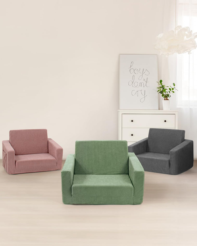 In-1 Kids Chair and Couch, Cozy Corduroy Kids Sofa, Green