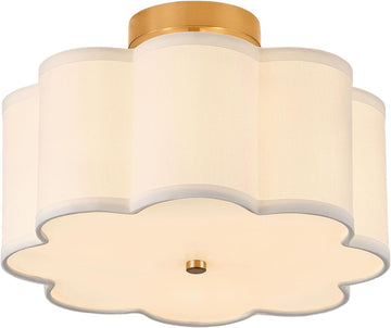 13.3"Semi Flush Mount Ceiling Light Fixture, Light Modern Close to Ceiling Light With Fabric Flower-Shaped Shade