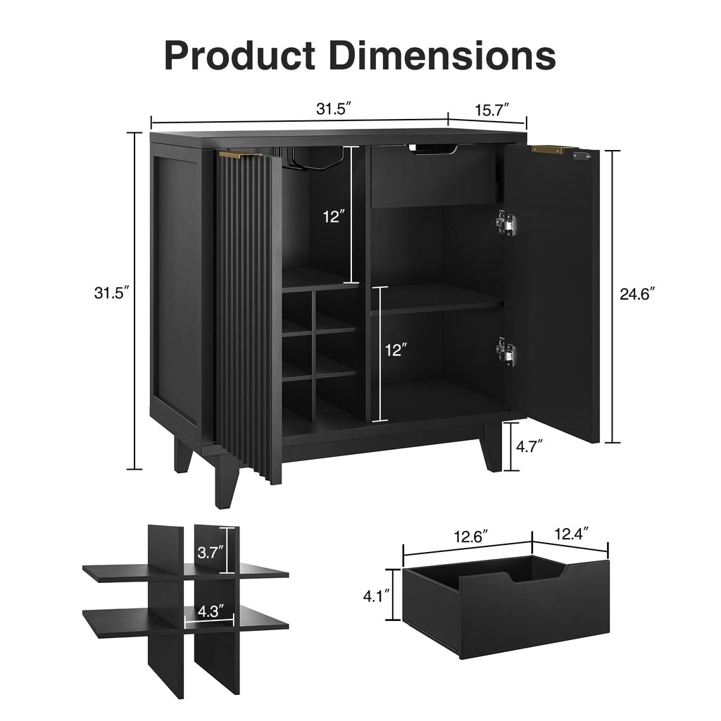 Fluted Coffee Bar Cabinet with Storage, Modern Sideboard Buffet Cabinet