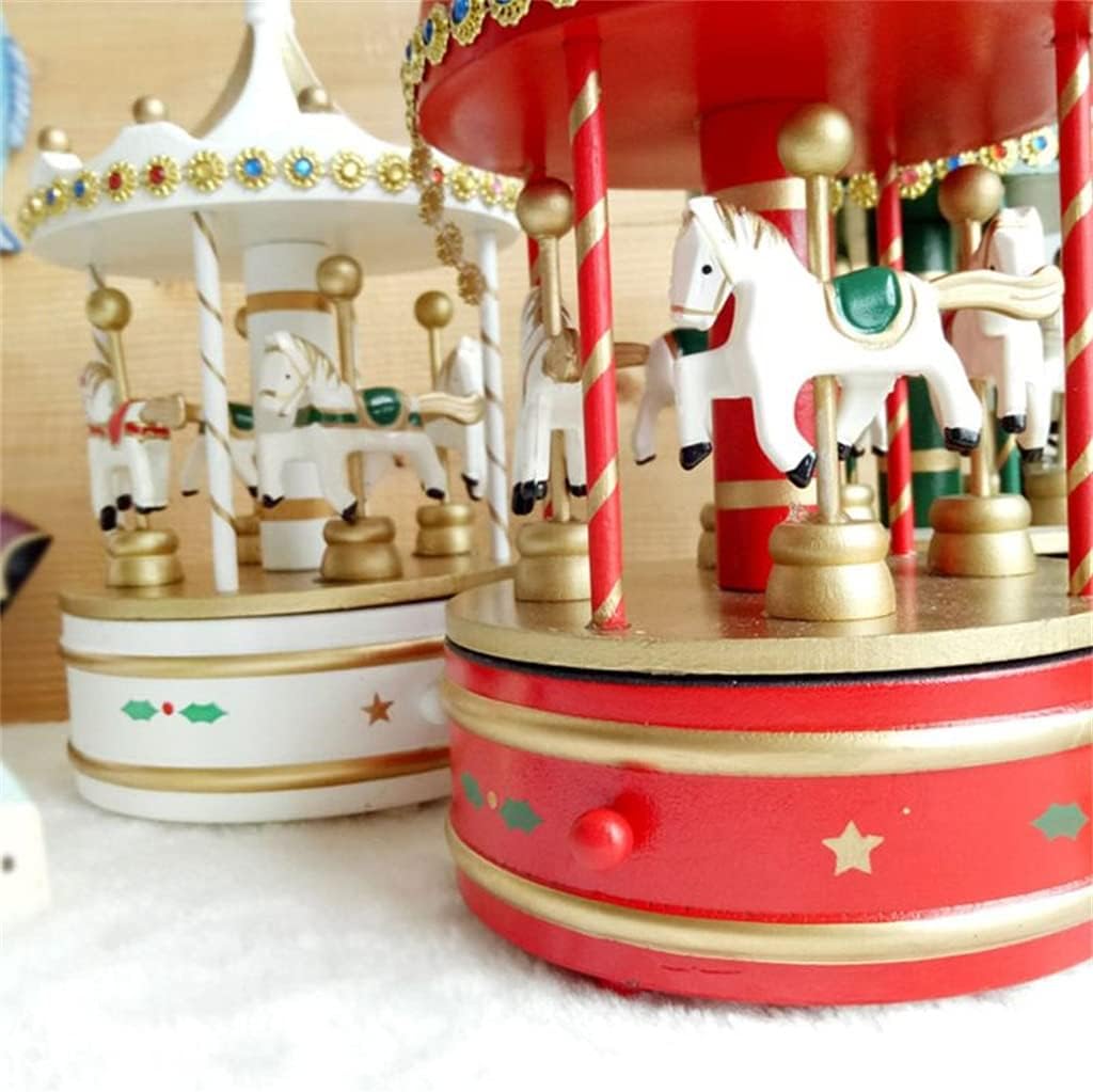 Wooden Classic Musical Carousel Music Box Cute Christmas Decorations (Color : C Size (A