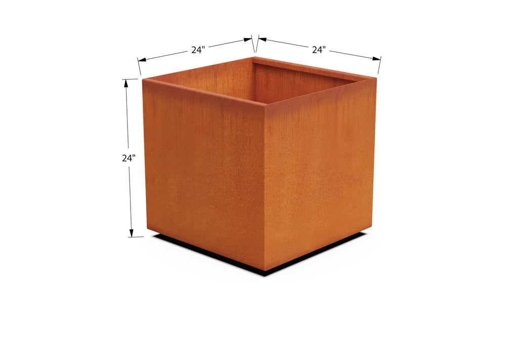 24-Inch Corten Steel Cube Planter - Large Square Outdoor Planter | Heavy Duty Metal Garden Box | Made in USA